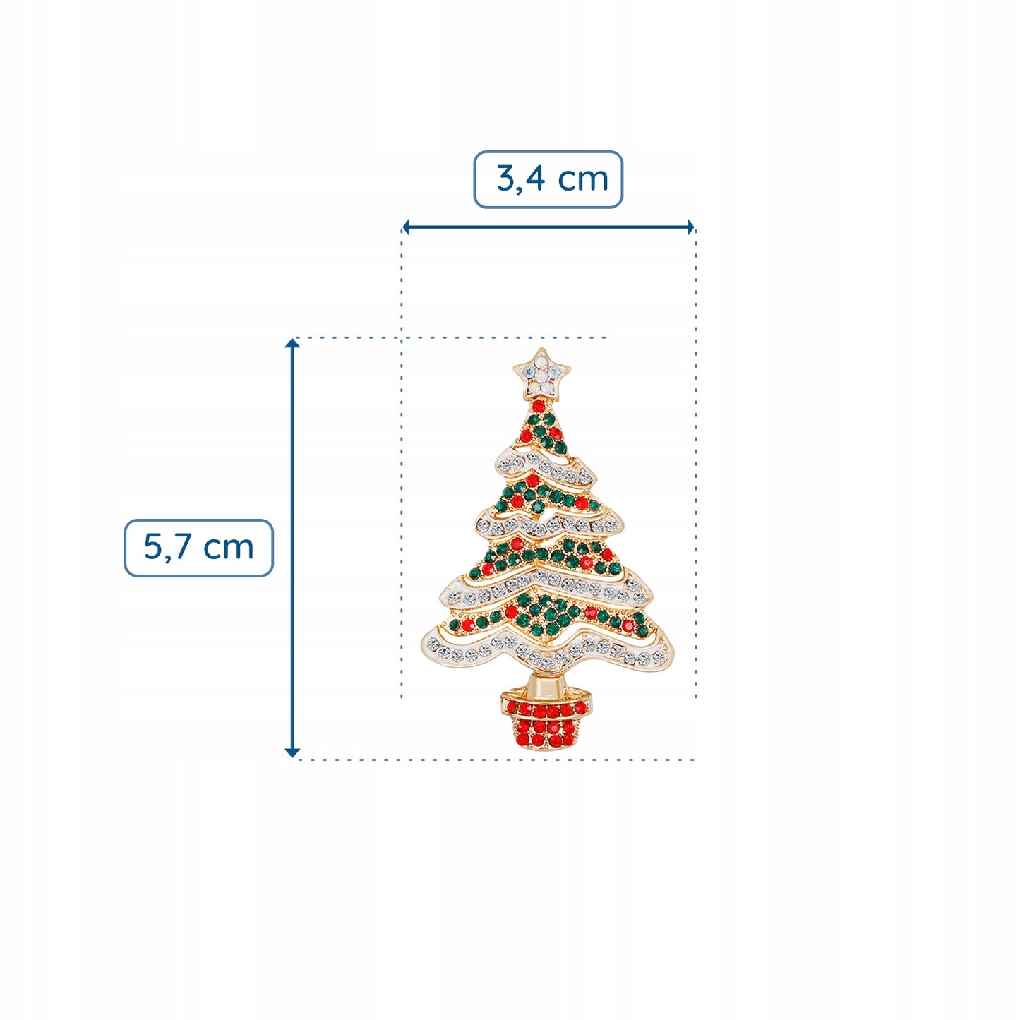 Brad de Crăciun cu lanț alb - broșă colorată de Crăciun