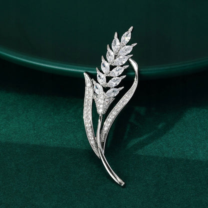 Spicul de grâu - broșă placată cu aur alb de 14K