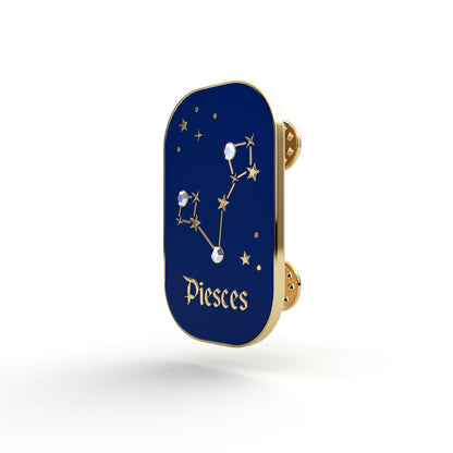 Semn zodiacal Pești - broșă cu zirconiu finisată cu aur de 14K