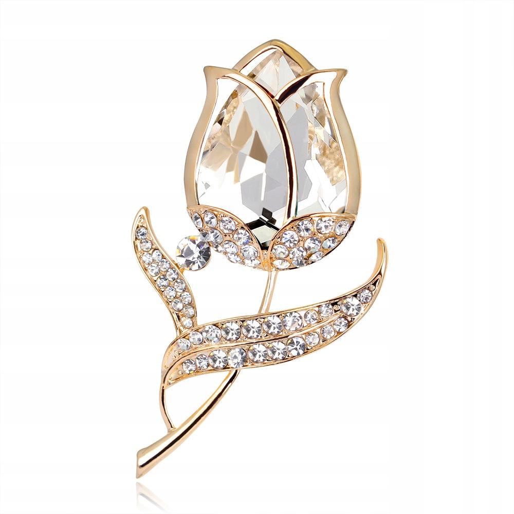 Róża z cyrkoniami złota broszka - Pinets Polska