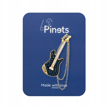 Chitară cu lanț și inscripția LOVE - broșă placată cu aur de 14K