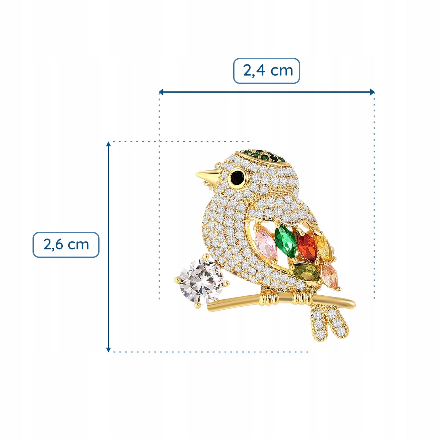 Pasăre vrabie - broșă placată cu aur de 14K