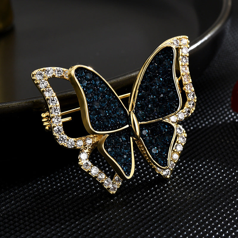 Fluture albastru - broșă placată cu aur de 14K