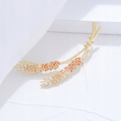 Șuvițe de grâu - broșă placată cu aur de 14K cu zirconiu cubic