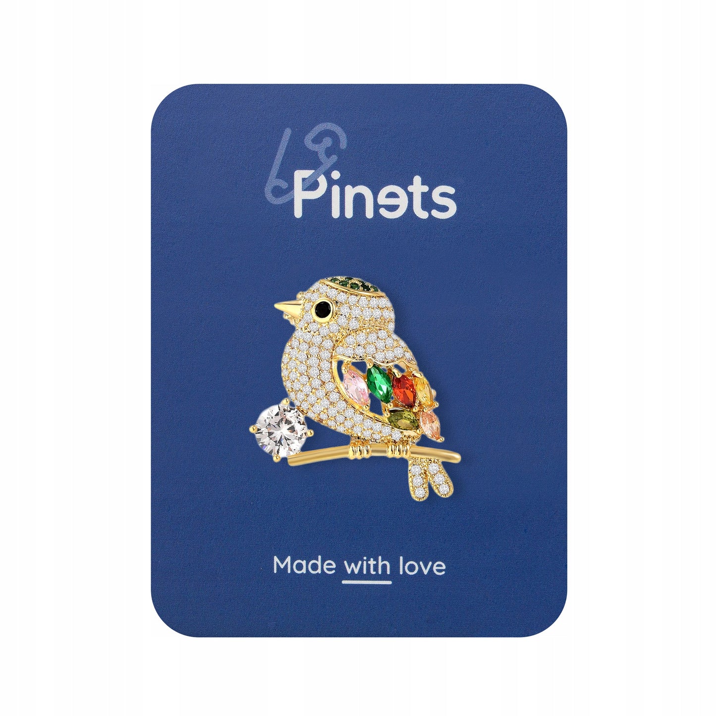 Pasăre vrabie - broșă placată cu aur de 14K