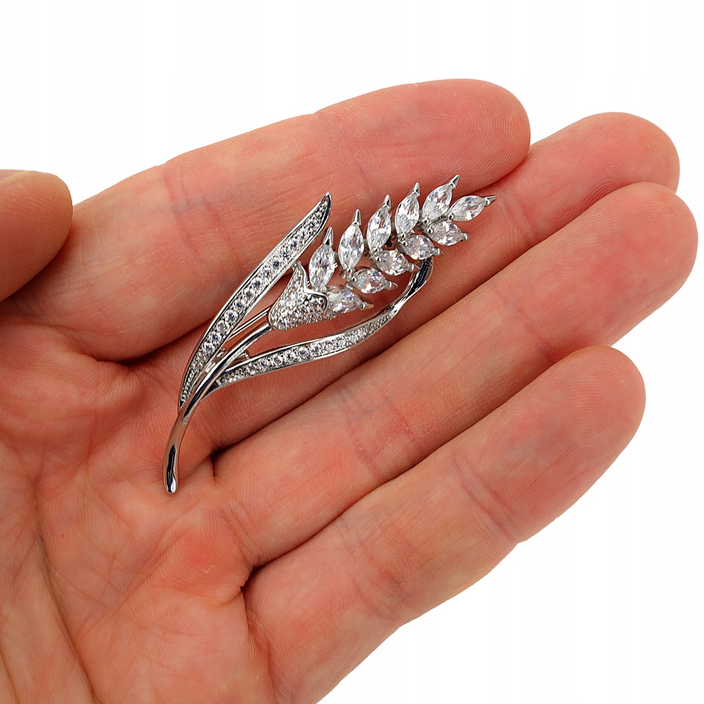 Spicul de grâu - broșă placată cu aur alb de 14K