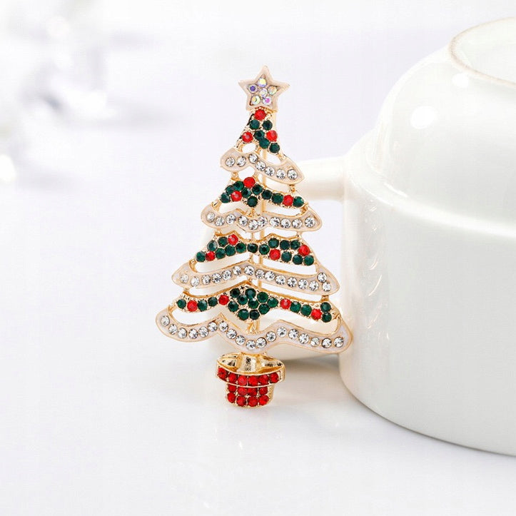 Brad de Crăciun cu lanț alb - broșă colorată de Crăciun