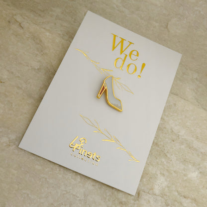 Broșă de nuntă - papuc alb - cadou de nuntă