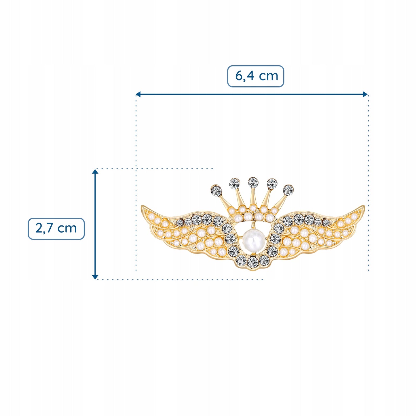 Aripi cu coroană - broșă de aur cu zirconii și perlă