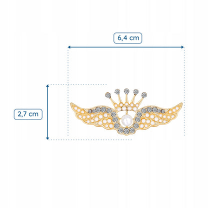 Aripi cu coroană - broșă de aur cu zirconii și perlă