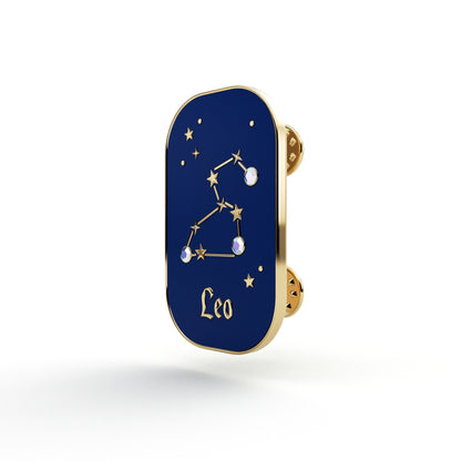Semn zodiacal Leu - broșă cu zirconiu finisată cu aur de 14K