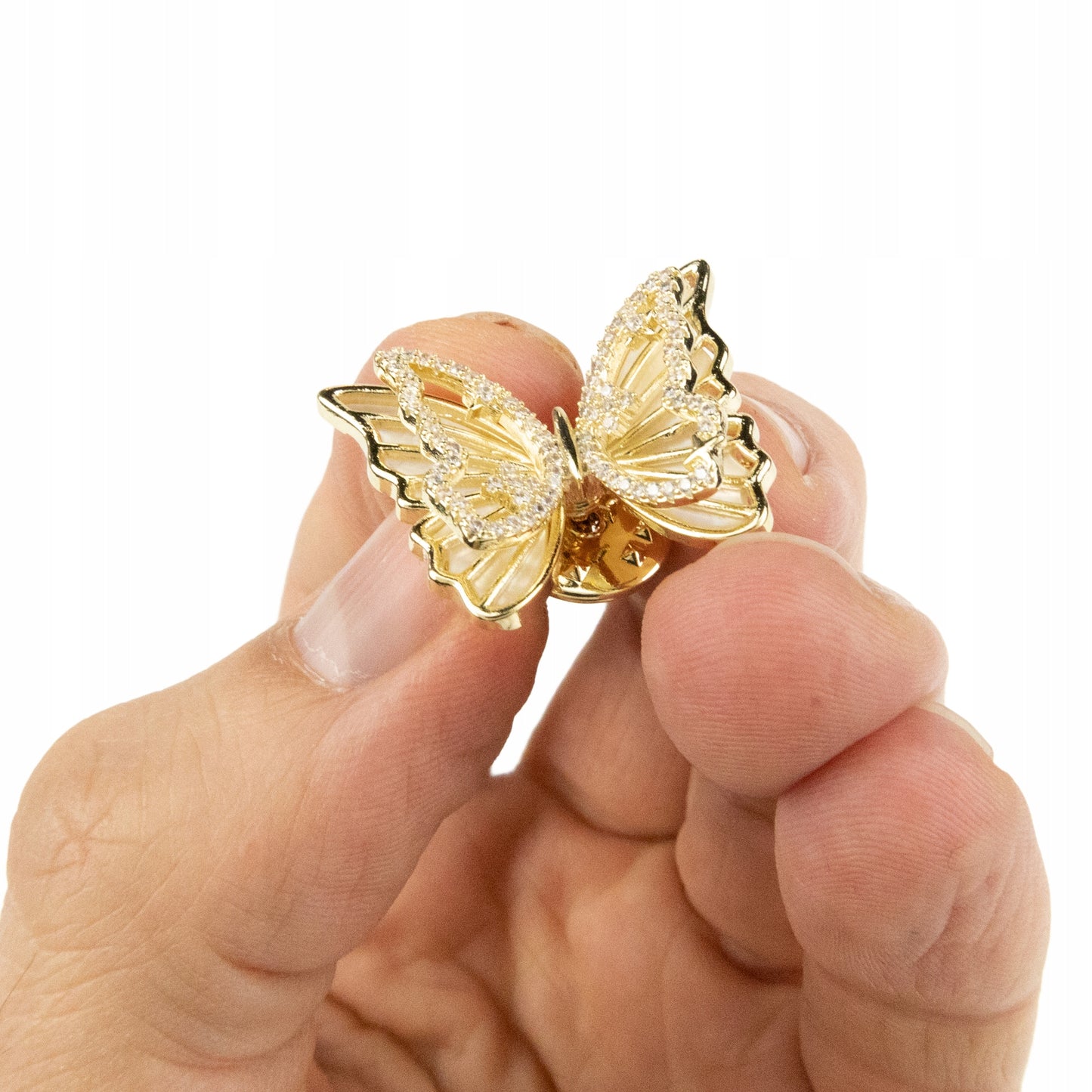 Fluture cu zirconiu cubic - broșă placată cu aur de 14K