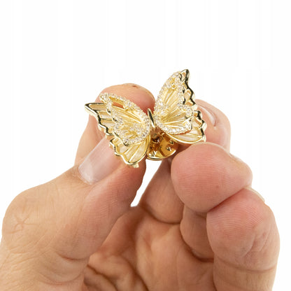 Fluture cu zirconiu cubic - broșă placată cu aur de 14K