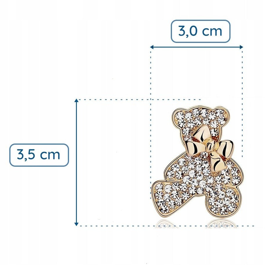 Ursuleț de pluș cu fundă, broșă de aur cu zirconiu cubic