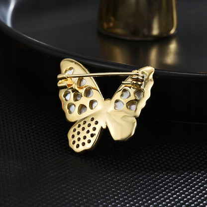 Fluture umplut cu sidef - broșă placată cu aur de 14K
