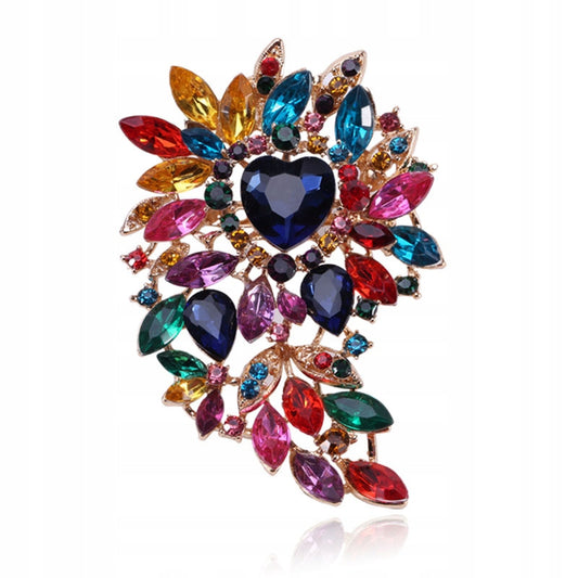 Broșă colorată cu inimă și zirconii