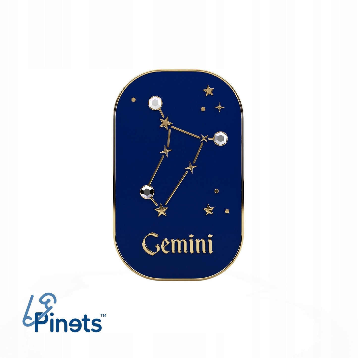 Semn zodiacal Gemeni - broșă cu zirconiu finisată cu aur de 14K