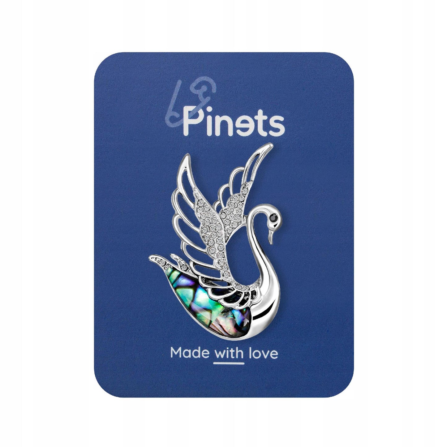 Broșă de lebădă din argint cu sidef