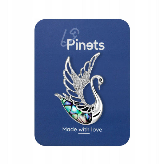 Broșă de lebădă din argint cu sidef