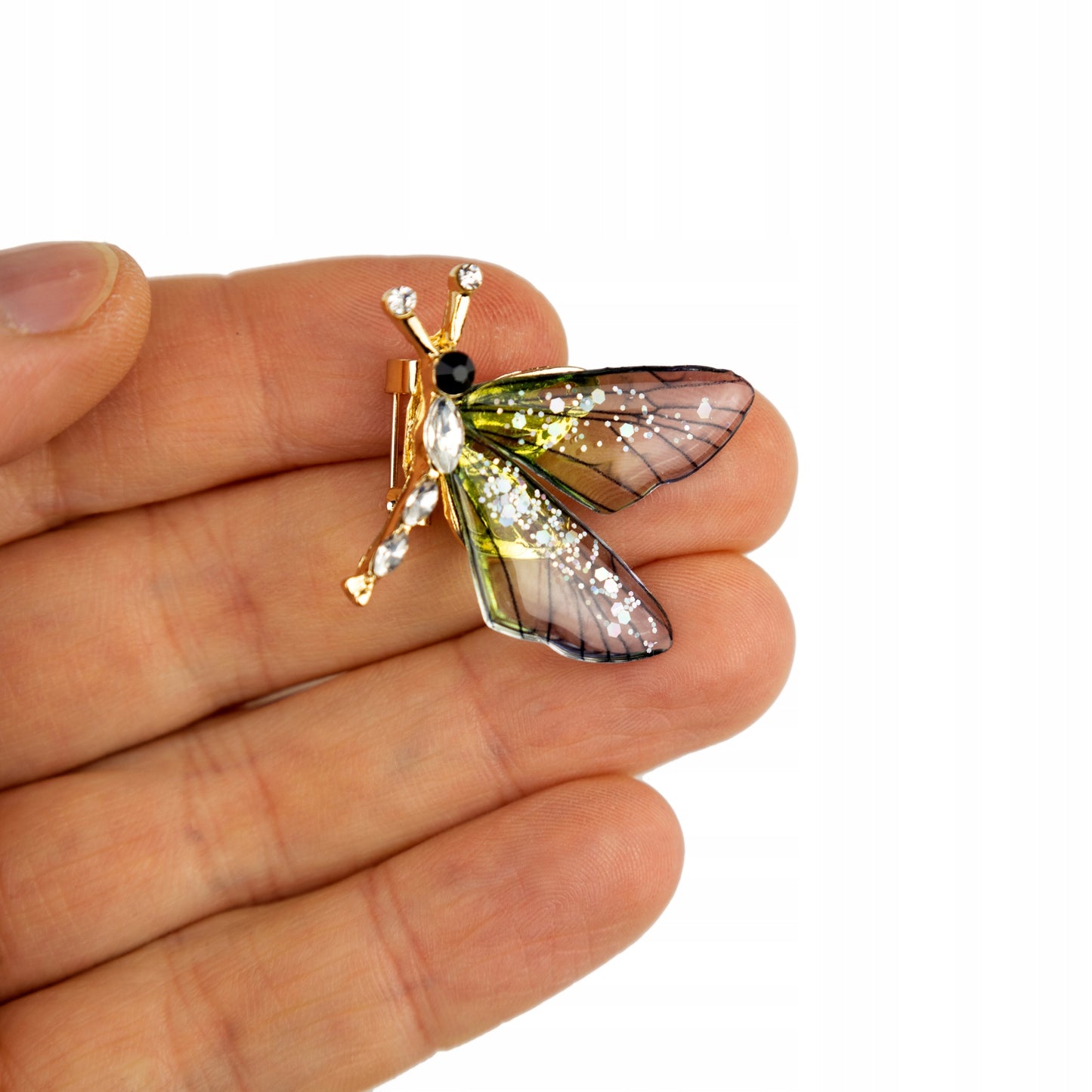 Fluture mic cu aripioare verzi din rășină - broșă